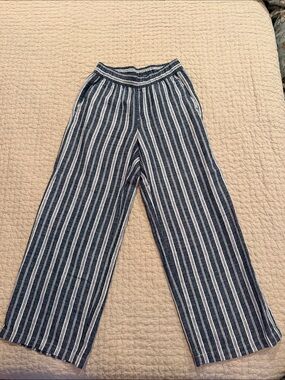 Old Navy Striped Navy & White Wide-Leg Linen-Blend Pants